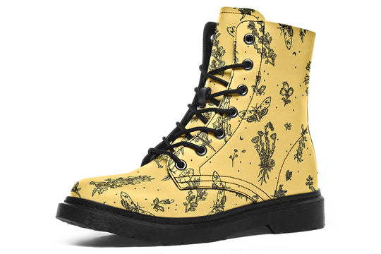 Gold Nightshade Boots - Vegan Leather Doc-Style Boots with Durable Stitched on Soles