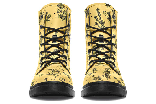 Gold Nightshade Boots - Vegan Leather Doc-Style Boots with Durable Stitched on Soles