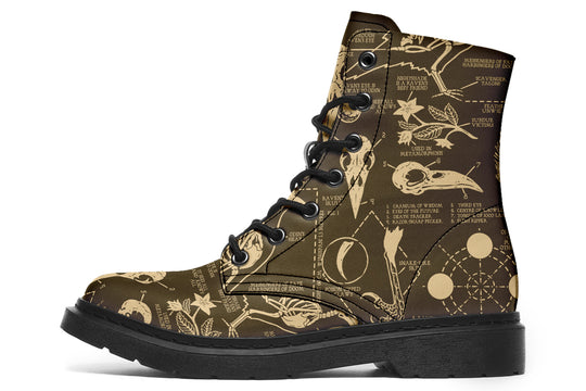 Gold Raven Study Boots - Vegan Leather Doc-Style Boots with Durable Stitched on Soles