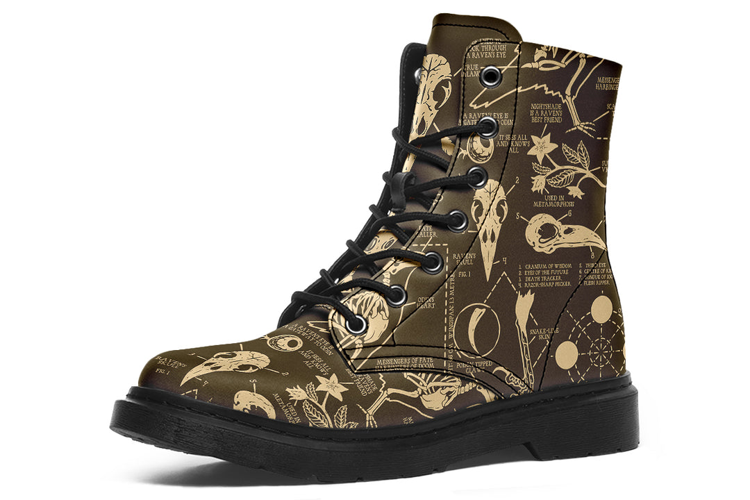 Gold Raven Study Boots - Vegan Leather Doc-Style Boots with Durable Stitched on Soles