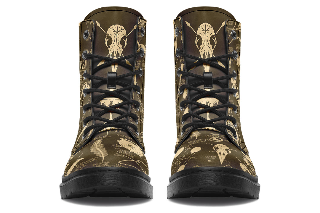 Gold Raven Study Boots - Vegan Leather Doc-Style Boots with Durable Stitched on Soles