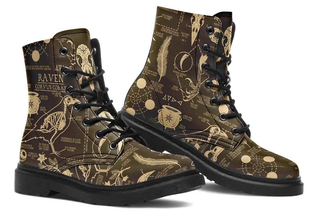 Gold Raven Study Boots - Vegan Leather Doc-Style Boots with Durable Stitched on Soles