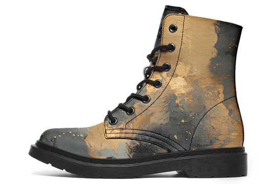 Golden Ochre Boots - Vegan Leather Doc-Style Boots with Durable Stitched on Soles