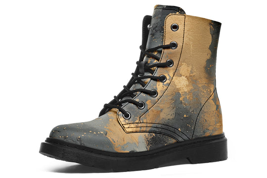 Golden Ochre Boots - Vegan Leather Doc-Style Boots with Durable Stitched on Soles