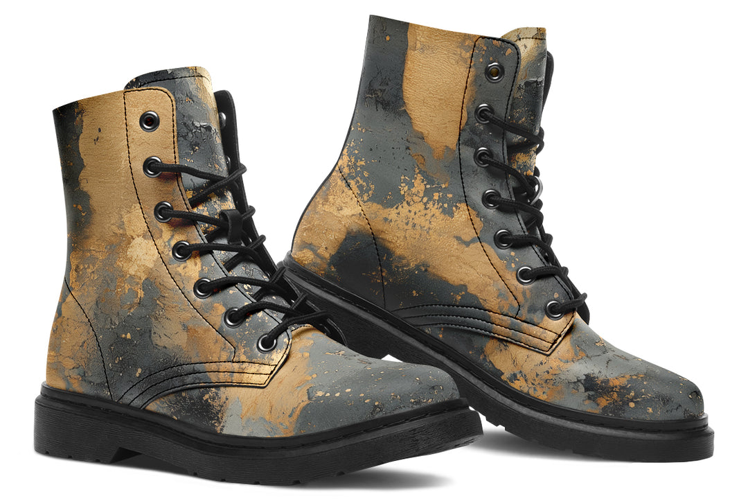 Golden Ochre Boots - Vegan Leather Doc-Style Boots with Durable Stitched on Soles