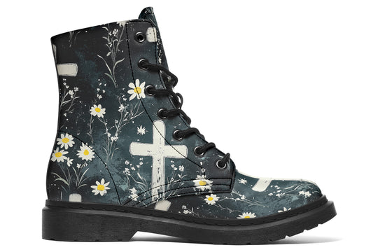 Graveyard Bloom Boots - Vegan Leather Doc-Style Boots with Durable Stitched on Soles