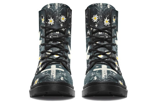 Graveyard Bloom Boots - Vegan Leather Doc-Style Boots with Durable Stitched on Soles