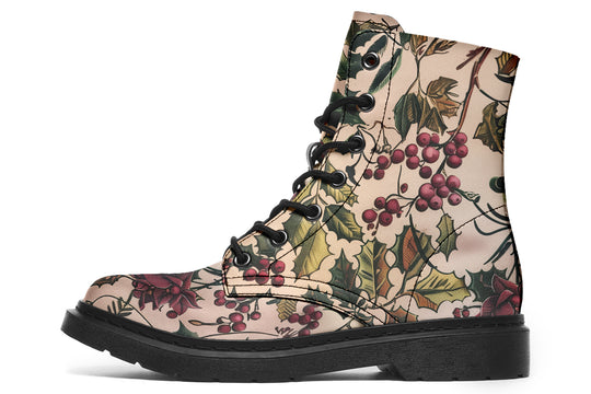 Holly And Berry Boots - Vegan Leather Doc-Style Boots with Durable Stitched on Soles