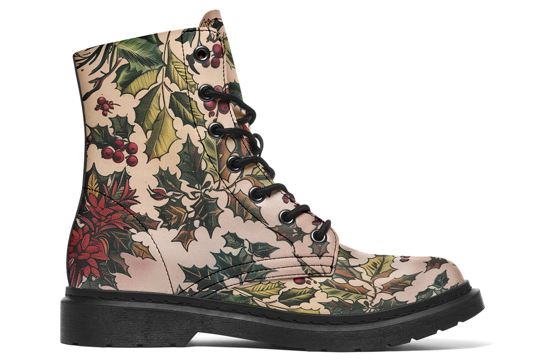 Holly And Berry Boots - Vegan Leather Doc-Style Boots with Durable Stitched on Soles