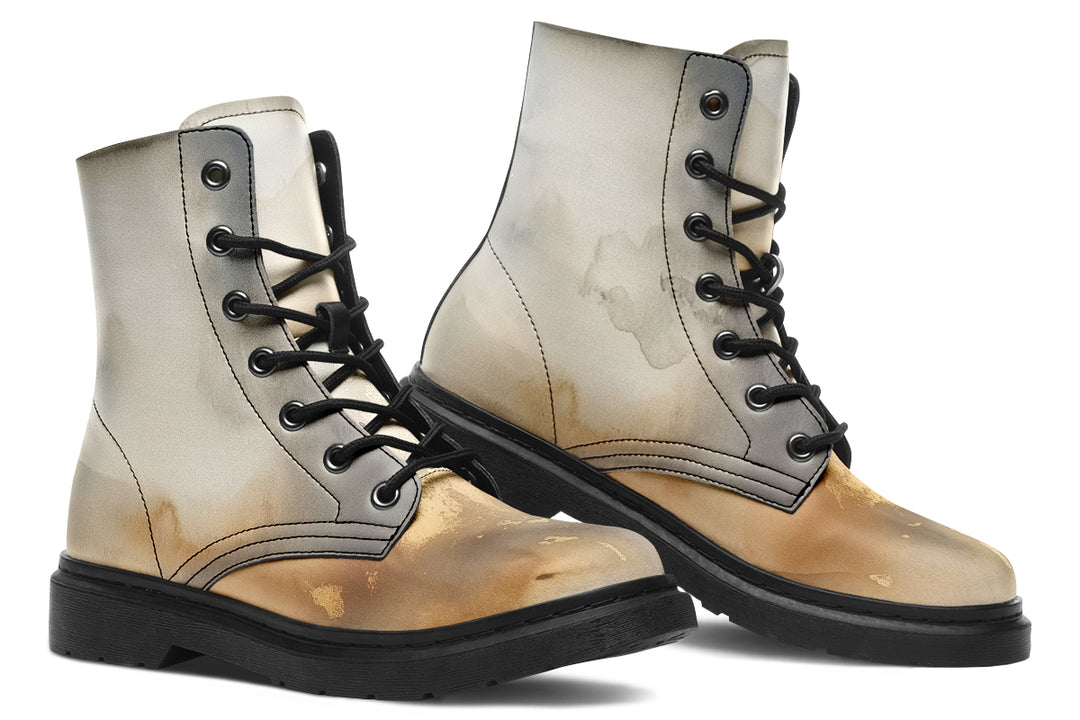 Ivory Dune Boots - Vegan Leather Doc-Style Boots with Durable Stitched on Soles