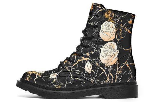 Kintsugi Rose Boots - Vegan Leather Doc-Style Boots with Durable Stitched on Soles