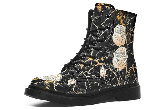 Kintsugi Rose Boots - Vegan Leather Doc-Style Boots with Durable Stitched on Soles