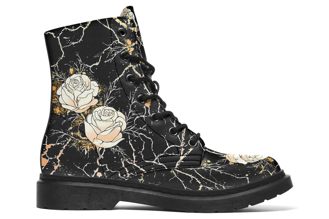 Kintsugi Rose Boots - Vegan Leather Doc-Style Boots with Durable Stitched on Soles