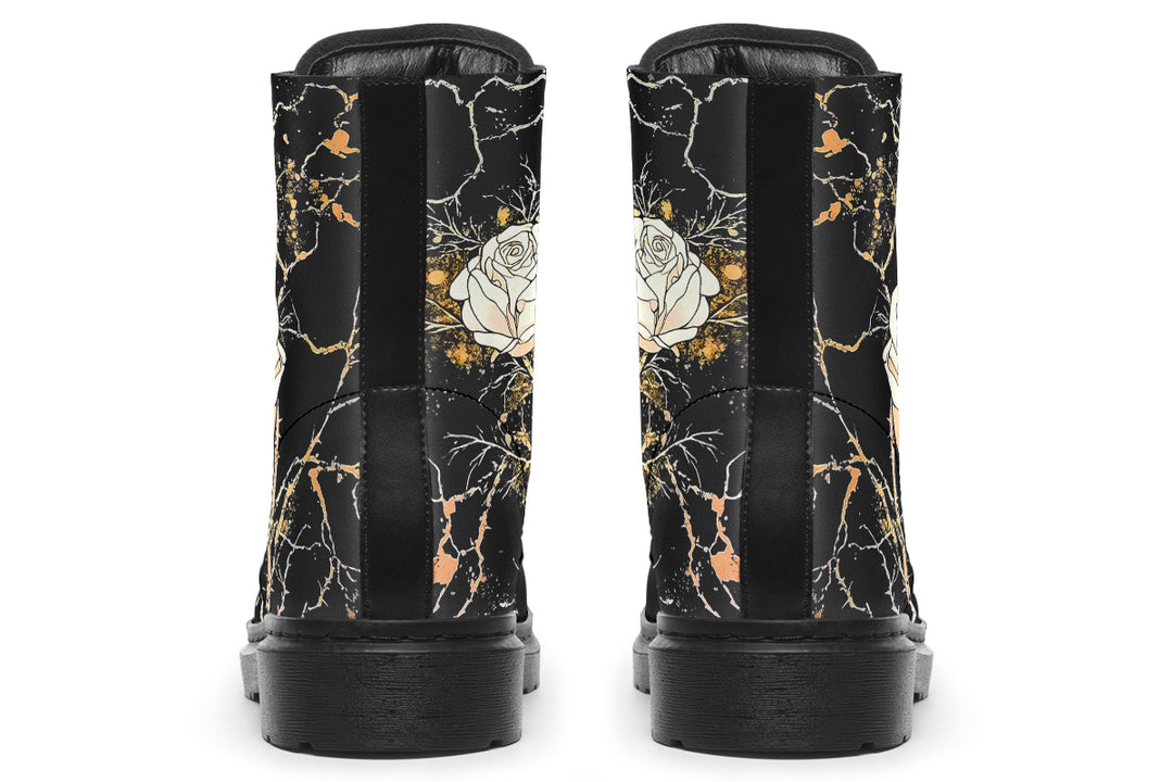 Kintsugi Rose Boots - Vegan Leather Doc-Style Boots with Durable Stitched on Soles