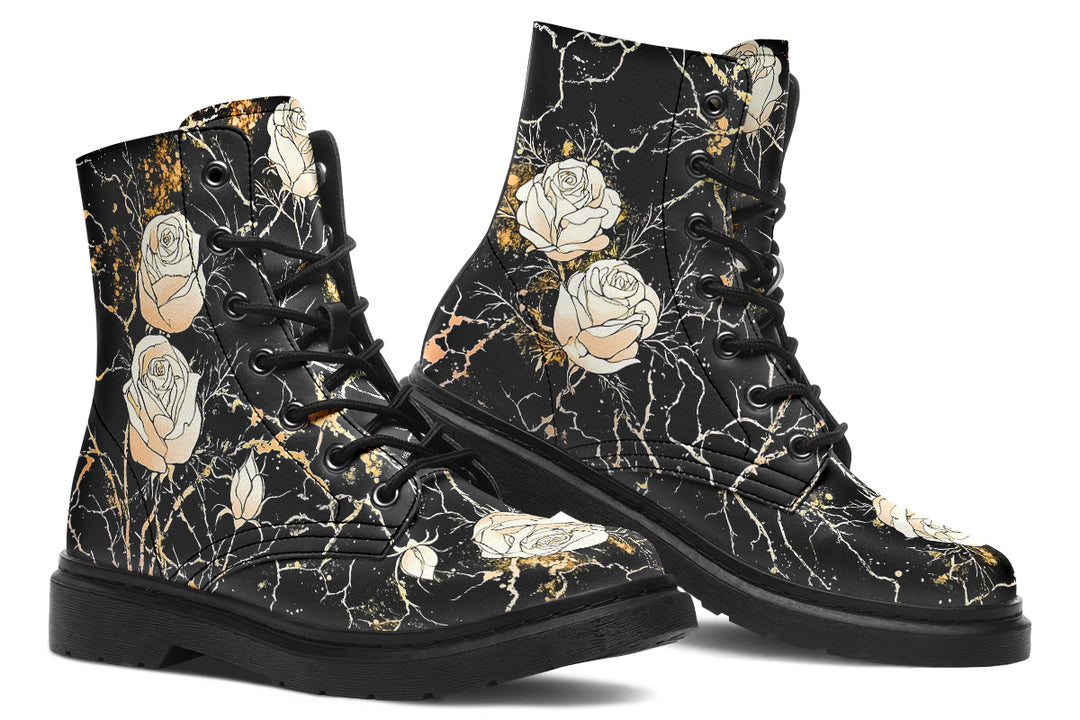 Kintsugi Rose Boots - Vegan Leather Doc-Style Boots with Durable Stitched on Soles