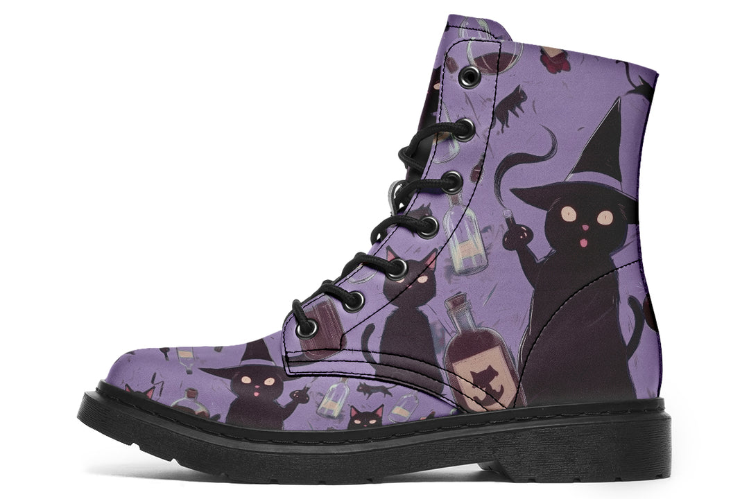 Lavender Cataclysm Boots - Vegan Leather Doc-Style Boots with Durable Stitched on Soles