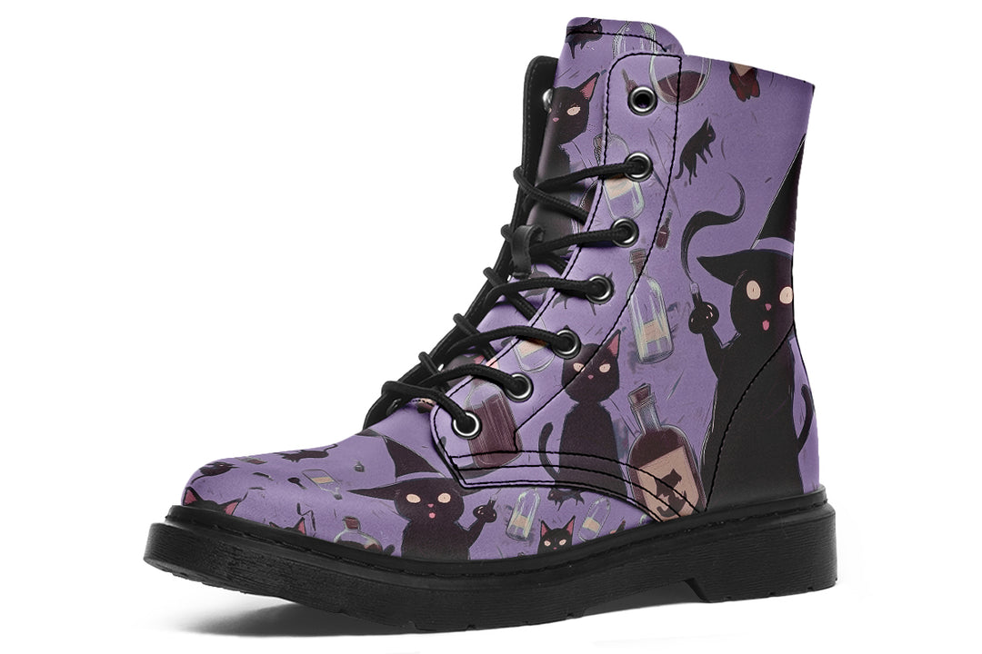 Lavender Cataclysm Boots - Vegan Leather Doc-Style Boots with Durable Stitched on Soles