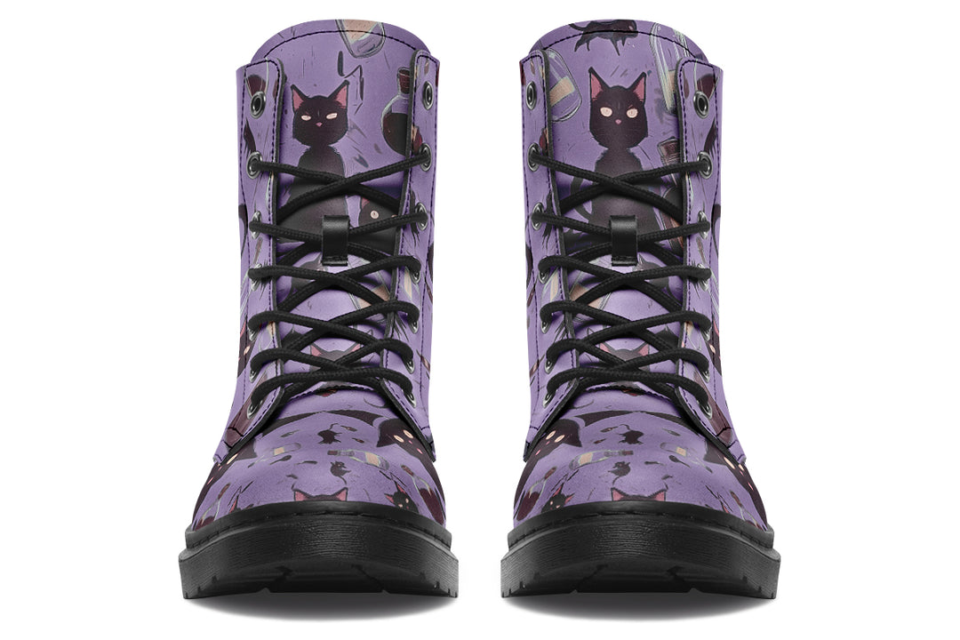 Lavender Cataclysm Boots - Vegan Leather Doc-Style Boots with Durable Stitched on Soles
