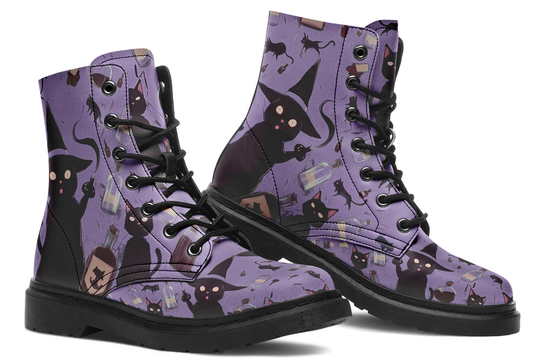 Lavender Cataclysm Boots - Vegan Leather Doc-Style Boots with Durable Stitched on Soles