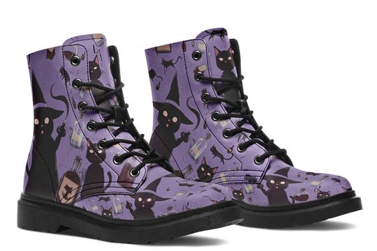 Lavender Cataclysm Boots - Vegan Leather Doc-Style Boots with Durable Stitched on Soles