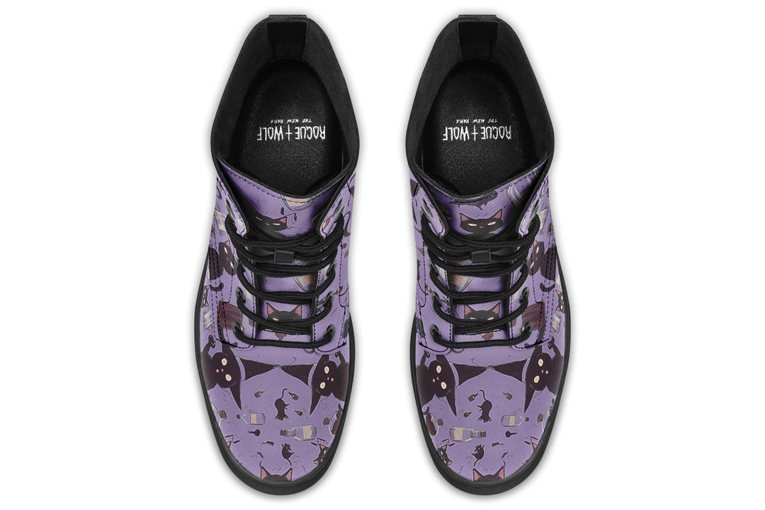 Lavender Cataclysm Boots - Vegan Leather Doc-Style Boots with Durable Stitched on Soles