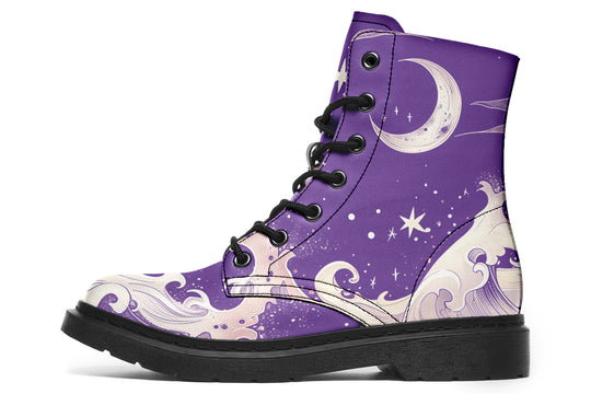 Lavender Lunar Tide Boots - Vegan Leather Doc-Style Boots with Durable Stitched on Soles