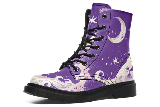 Lavender Lunar Tide Boots - Vegan Leather Doc-Style Boots with Durable Stitched on Soles