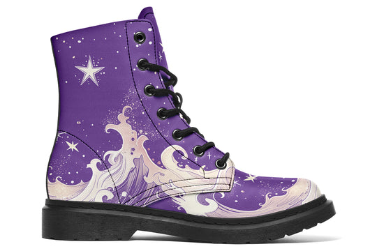 Lavender Lunar Tide Boots - Vegan Leather Doc-Style Boots with Durable Stitched on Soles