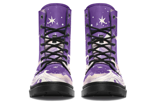 Lavender Lunar Tide Boots - Vegan Leather Doc-Style Boots with Durable Stitched on Soles