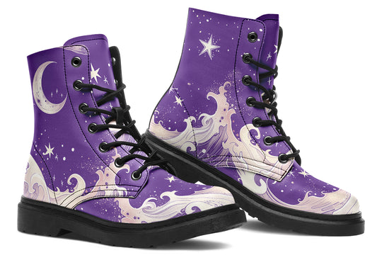 Lavender Lunar Tide Boots - Vegan Leather Doc-Style Boots with Durable Stitched on Soles