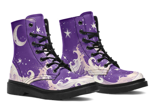 Lavender Lunar Tide Boots - Vegan Leather Doc-Style Boots with Durable Stitched on Soles