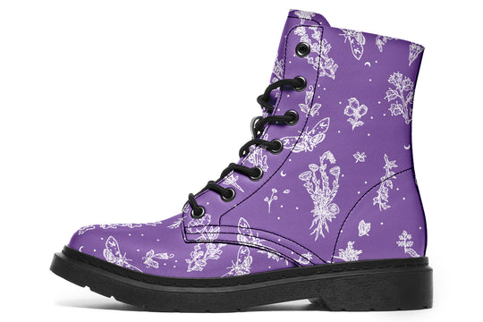 Lavender Nightshade Boots - Vegan Leather Doc-Style Boots with Durable Stitched on Soles