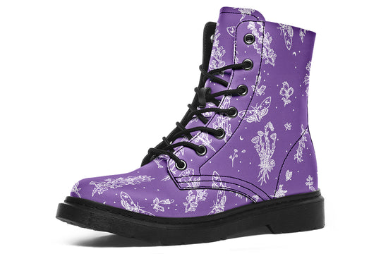 Lavender Nightshade Boots - Vegan Leather Doc-Style Boots with Durable Stitched on Soles