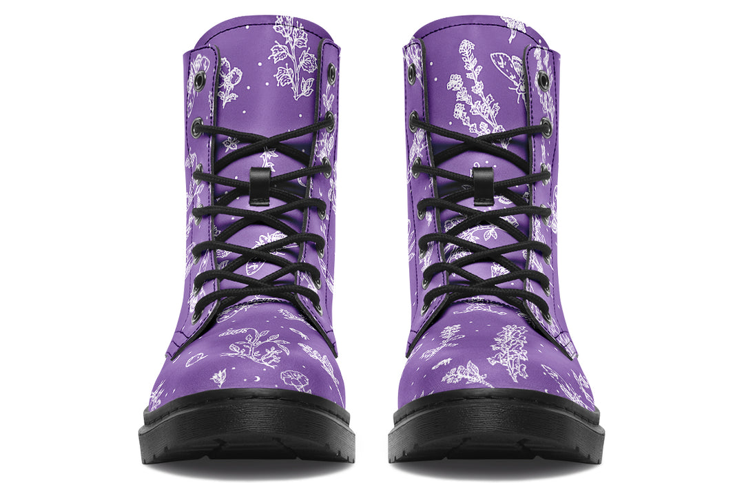 Lavender Nightshade Boots - Vegan Leather Doc-Style Boots with Durable Stitched on Soles