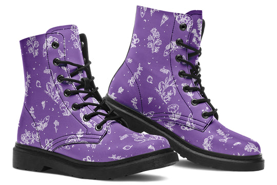 Lavender Nightshade Boots - Vegan Leather Doc-Style Boots with Durable Stitched on Soles