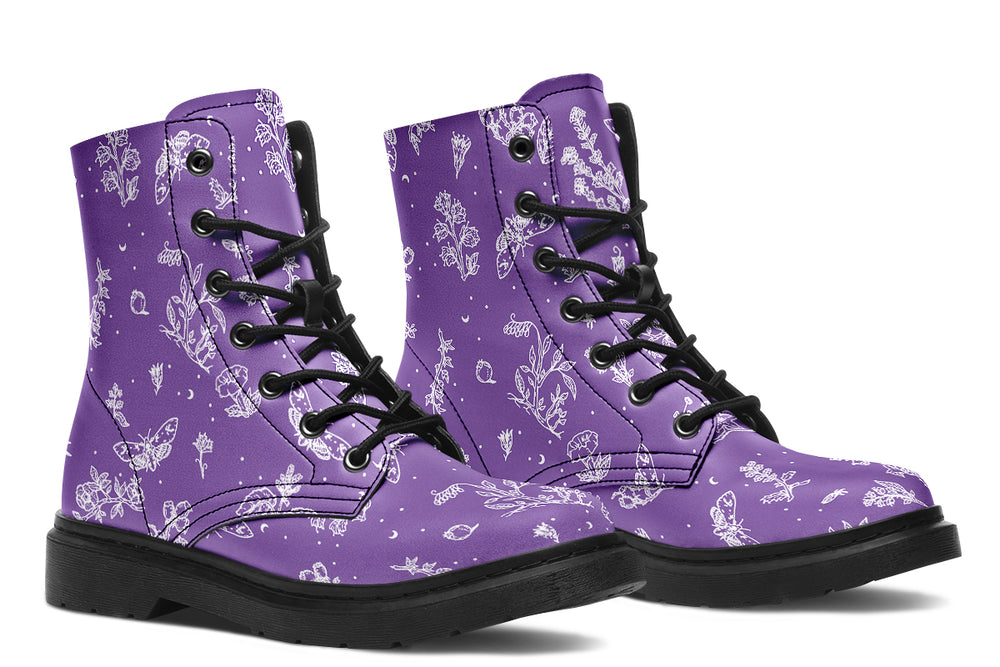 Lavender Nightshade Boots - Vegan Leather Doc-Style Boots with Durable Stitched on Soles