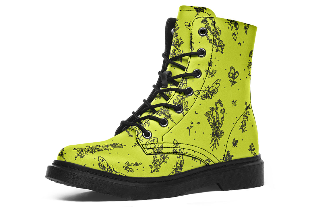 Lime Nightshade Boots - Vegan Leather Doc-Style Boots with Durable Stitched on Soles