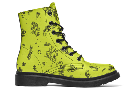 Lime Nightshade Boots - Vegan Leather Doc-Style Boots with Durable Stitched on Soles