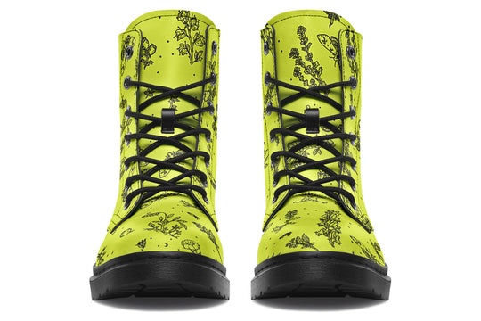 Lime Nightshade Boots - Vegan Leather Doc-Style Boots with Durable Stitched on Soles