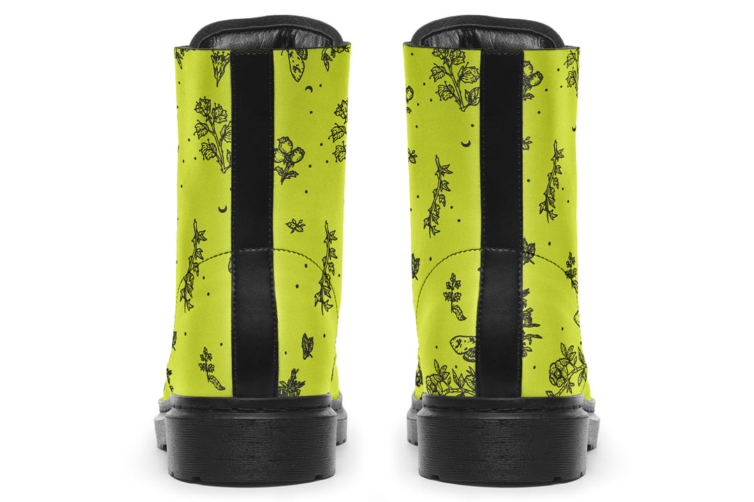 Lime Nightshade Boots - Vegan Leather Doc-Style Boots with Durable Stitched on Soles