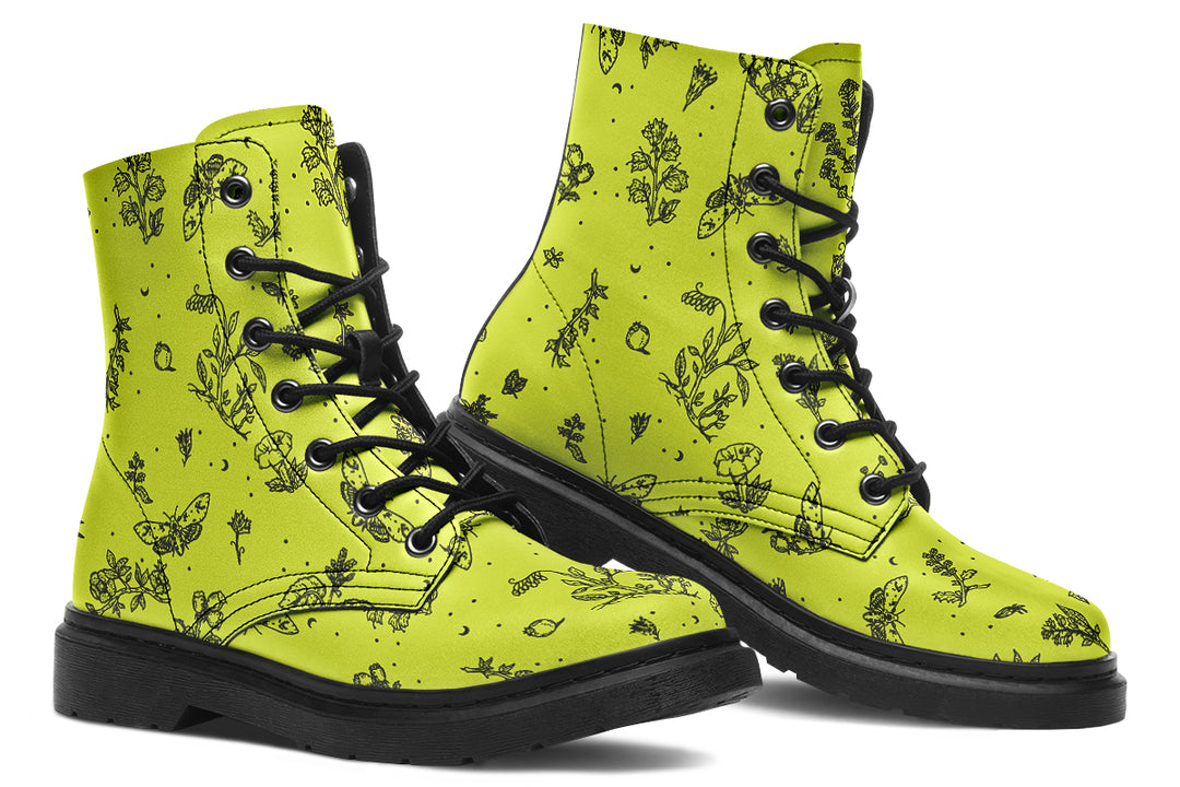 Lime Nightshade Boots - Vegan Leather Doc-Style Boots with Durable Stitched on Soles