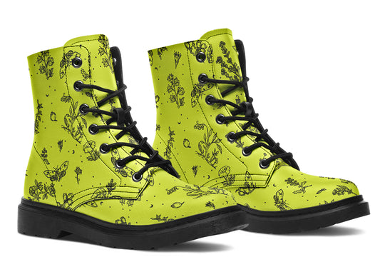 Lime Nightshade Boots - Vegan Leather Doc-Style Boots with Durable Stitched on Soles