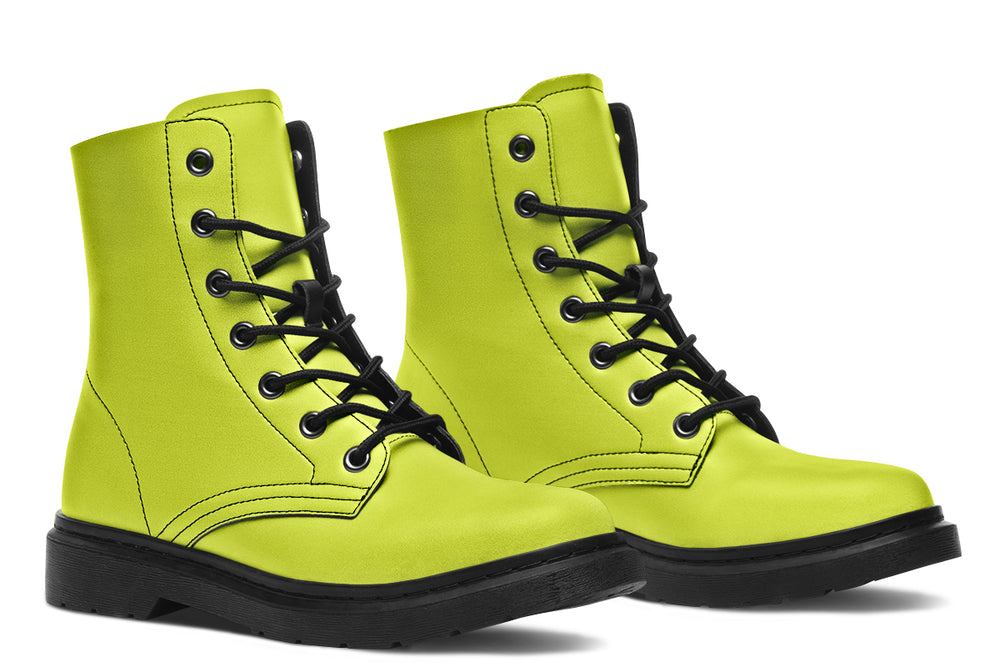 Lime Punch Boots - Vegan Leather Boots Lace-up Black Combat Boots Colorful Festival Shoes