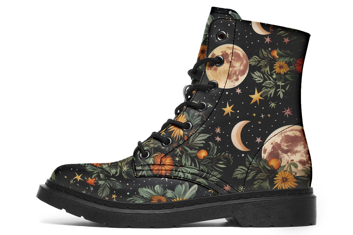 Lunar Meadow Boots Vegan Leather Doc Style Boots with Durable Stitched on Soles