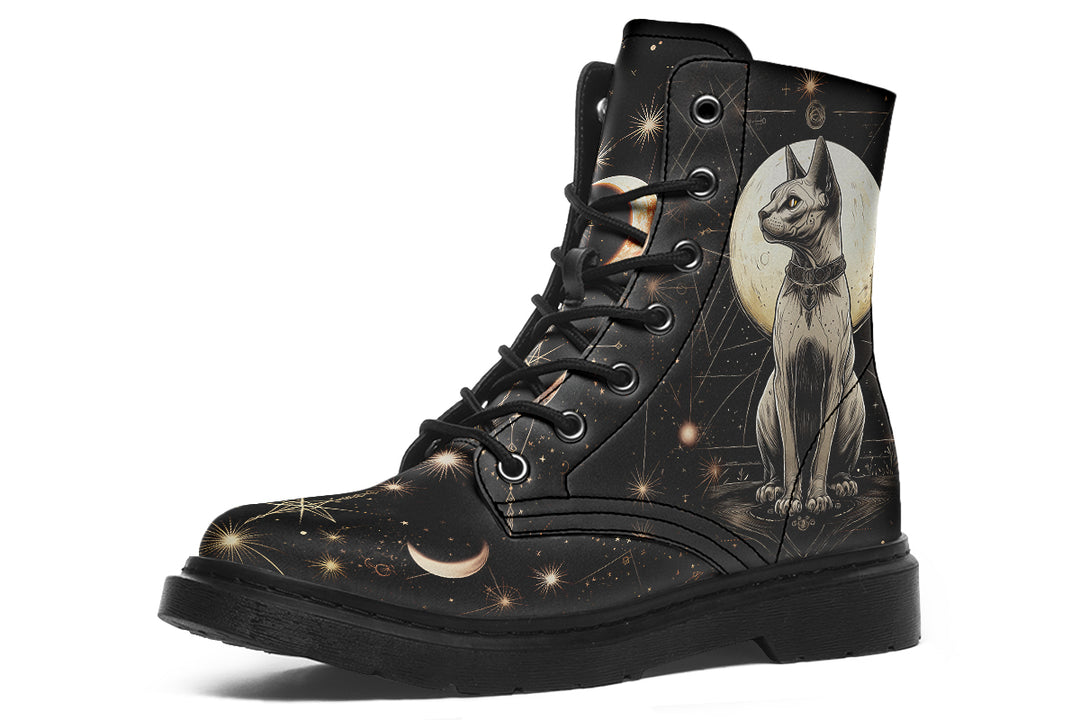 Lunar Sphynx Cat Boots - Vegan Leather Doc-Style Boots with Durable Stitched on Soles