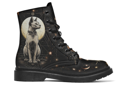 Lunar Sphynx Cat Boots - Vegan Leather Doc-Style Boots with Durable Stitched on Soles