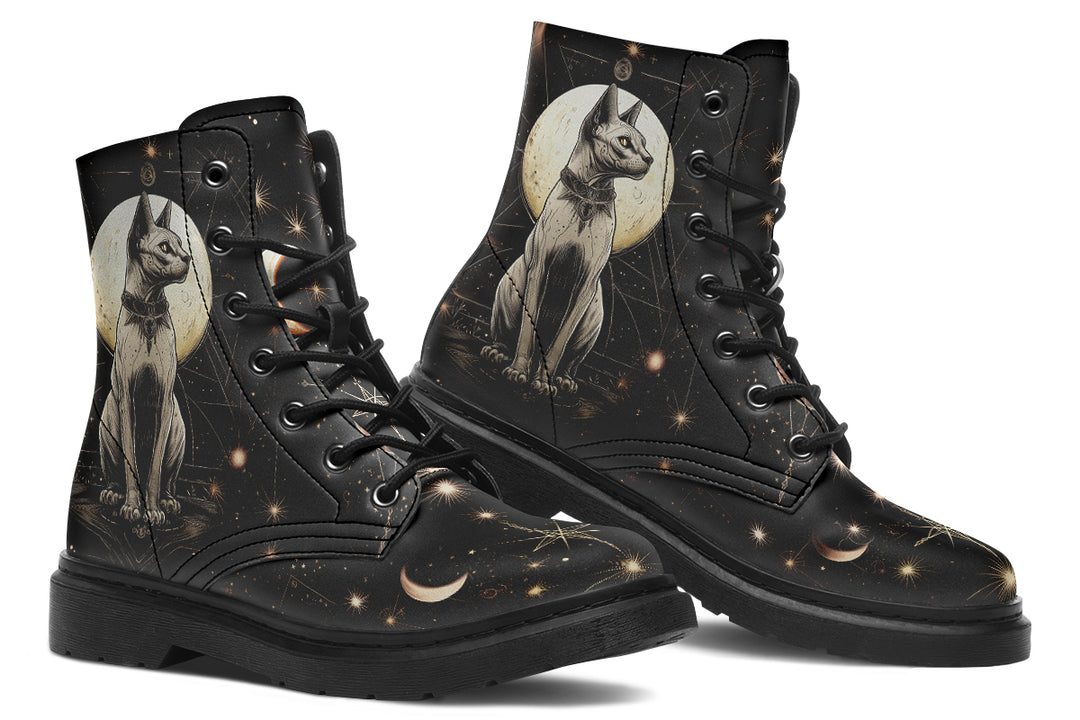 Lunar Sphynx Cat Boots - Vegan Leather Doc-Style Boots with Durable Stitched on Soles