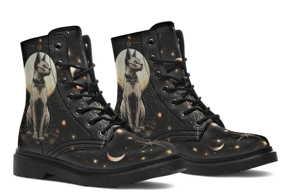 Lunar Sphynx Cat Boots - Vegan Leather Doc-Style Boots with Durable Stitched on Soles