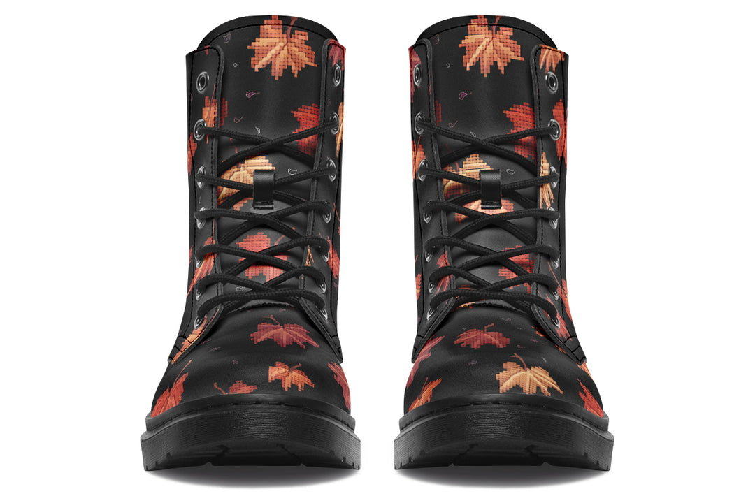 Cozy Autumn Boots - Festival Ankle Lace-up Black Combat Boots Vegan Leather Statement Festival Boots