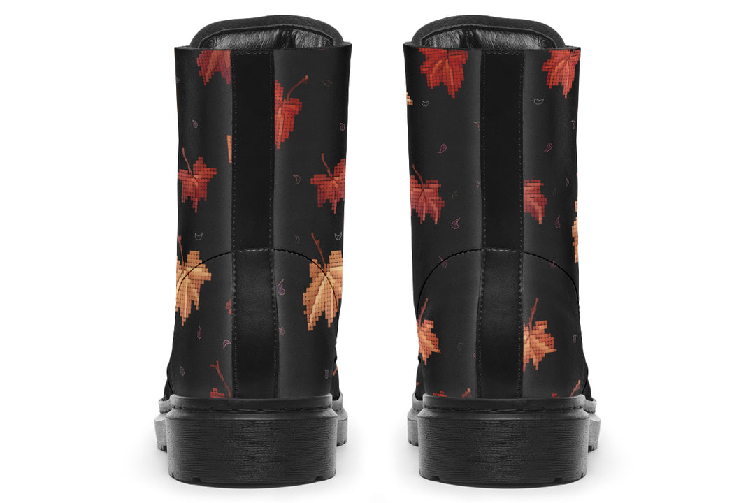 Cozy Autumn Boots - Festival Ankle Lace-up Black Combat Boots Vegan Leather Statement Festival Boots